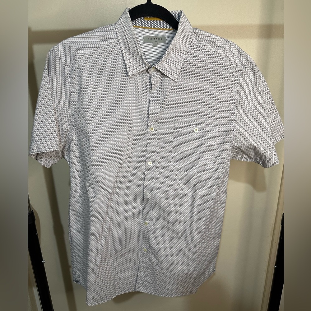 Ted Baker Men's White Patterned Short Sleeve Shirt